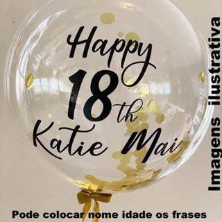 Balão bubble 24 polegadas com confete personalizado com nome e idade em Oferta na Shopee
