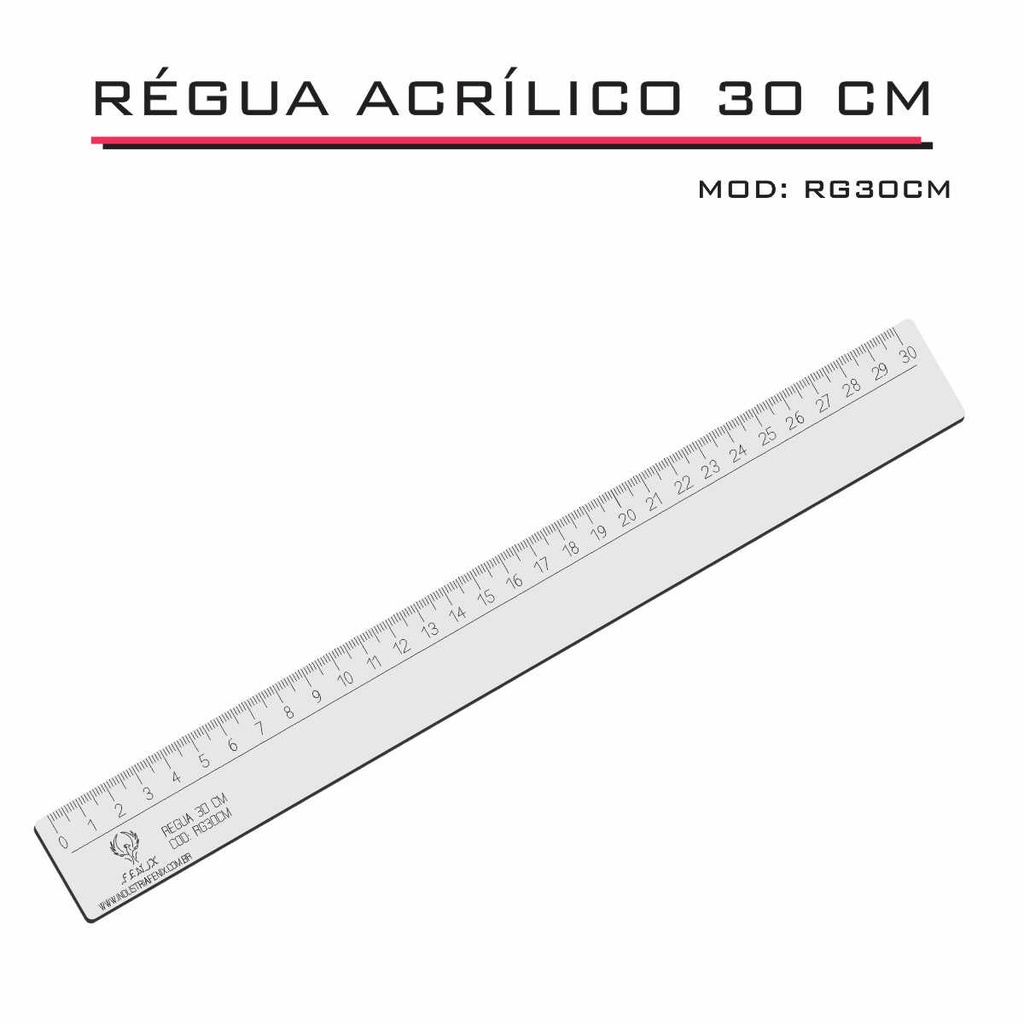 Régua Reta Acrílico 30 cm Transparente com bordas retas sem chanfro Desenho Técnico Fenix