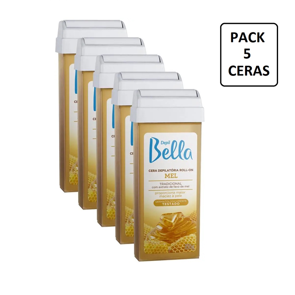Kit Com 5 Cera Roll On Depil Bella Mel Refil 100g a