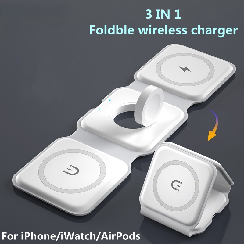 stock) Carregador Magnético Sem Fio Dobrável 3 Em 1 Para iPhone 13/12/11  Pro Max/X/8/Portátil Apple Watch 7/6 AirPod 3 - Faz a Boa!