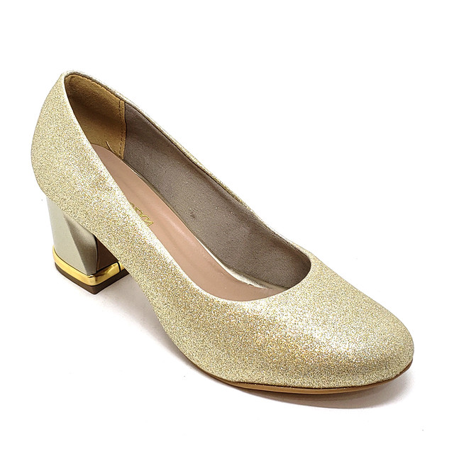 her Suffocate Excellent Sapato Hellen Suzan Salto Bloco Baixo Gliter Dourado | Shopee Brasil