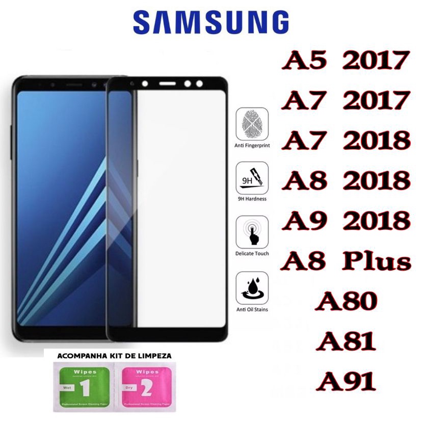 PELÍCULA 3D de vidro SAMSUNG A5 2017 A7 2017 A7 2018 A8 2018 A9 2018 A8 PLUS A80 A81 A91