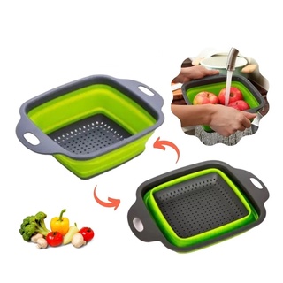 Escorredor de Silicone Quadrado Retrátil Multiuso com Alça Macarrão Frutas Alimentos 24 x 18 x 7cm - Colorido