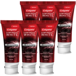 Kit C/ 6 Cremes Dental Colgate Luminous White Carvão Ativado 70g