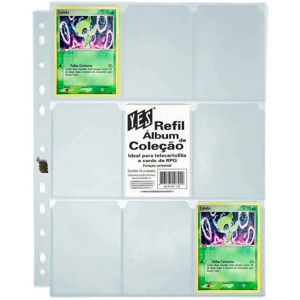 10 Folhas Para Card Game Fichário 9 Bolsos YES Yugioh Pokemon Magic