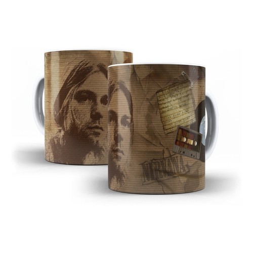 Caneca Branca de Cerãmica Nirvana Rock Kurt Cobain Cris Dave Mod 01