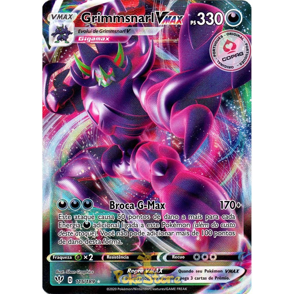 Carta Pokemon Grimmsnarl VMAX Português 115/189 Card Original Copag V ...