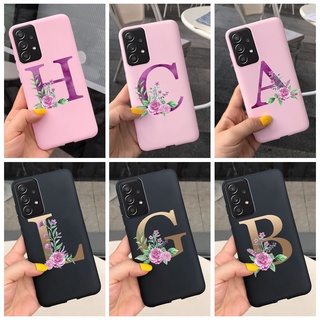 Capa Flexível De Silicone/TPU Com Letra Inicial De Flores Para Samsung Galaxy A52/A52S/SM-A525F/A5278B