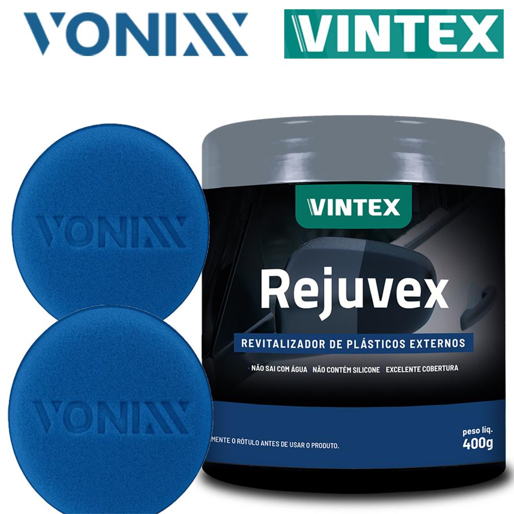 Rejuvex Revitalizador Plastico Externo 400g Vintex + Vonixx Aplicador Automotivo Renova Brilho