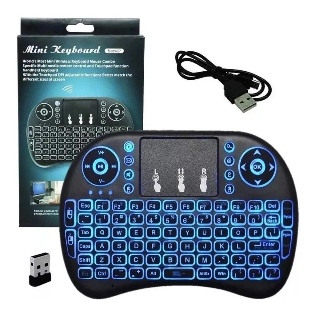 Teclado Controle Mini Keyboard Sem Fio Iluminado Luz Led para Smart Tv, Tv box e Pc