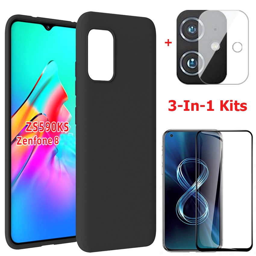 Lente De Câmera + Vidro Temperado Para Zenfone 8 Flip Soft Silicone Capa Traseira ASUS ZS590KS Capas De Proteção Do Pára-Choques