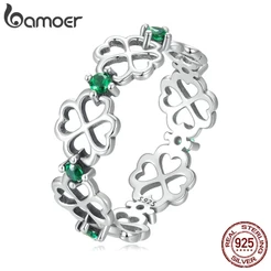 Anel Bamoer 925 Prata Sorte Quatro Folhas Trevo Bijuteria Para Mulheres Fashion Acessórios