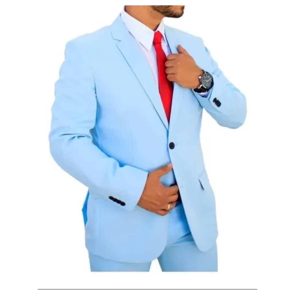 Terno Slim Masculino Completo Azul Bebê - Paleto+calça+barato!!
