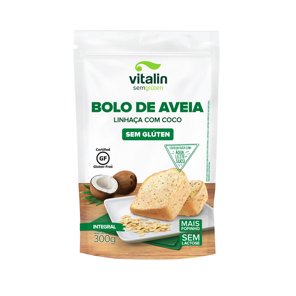 Mistura Integral para Bolo de Aveia, Linhaça e Coco Sem Glúten 300g - Vitalin