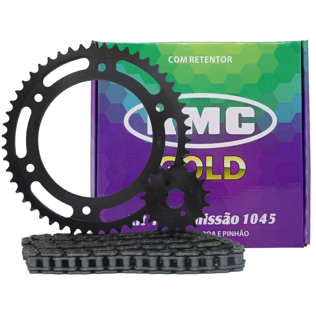 Kit Transmissao Completo KMC Gold NXR Bros 150 Até 2008 C/Retentor - Em Aço 1045 Corrente/Coroa e Pinhão em Oferta na Shopee