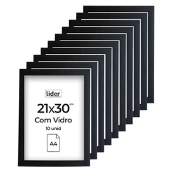 Kit 10 Molduras Quadro A4 Com Vidro Preto Foto Certificado Diploma Pôster Atacado