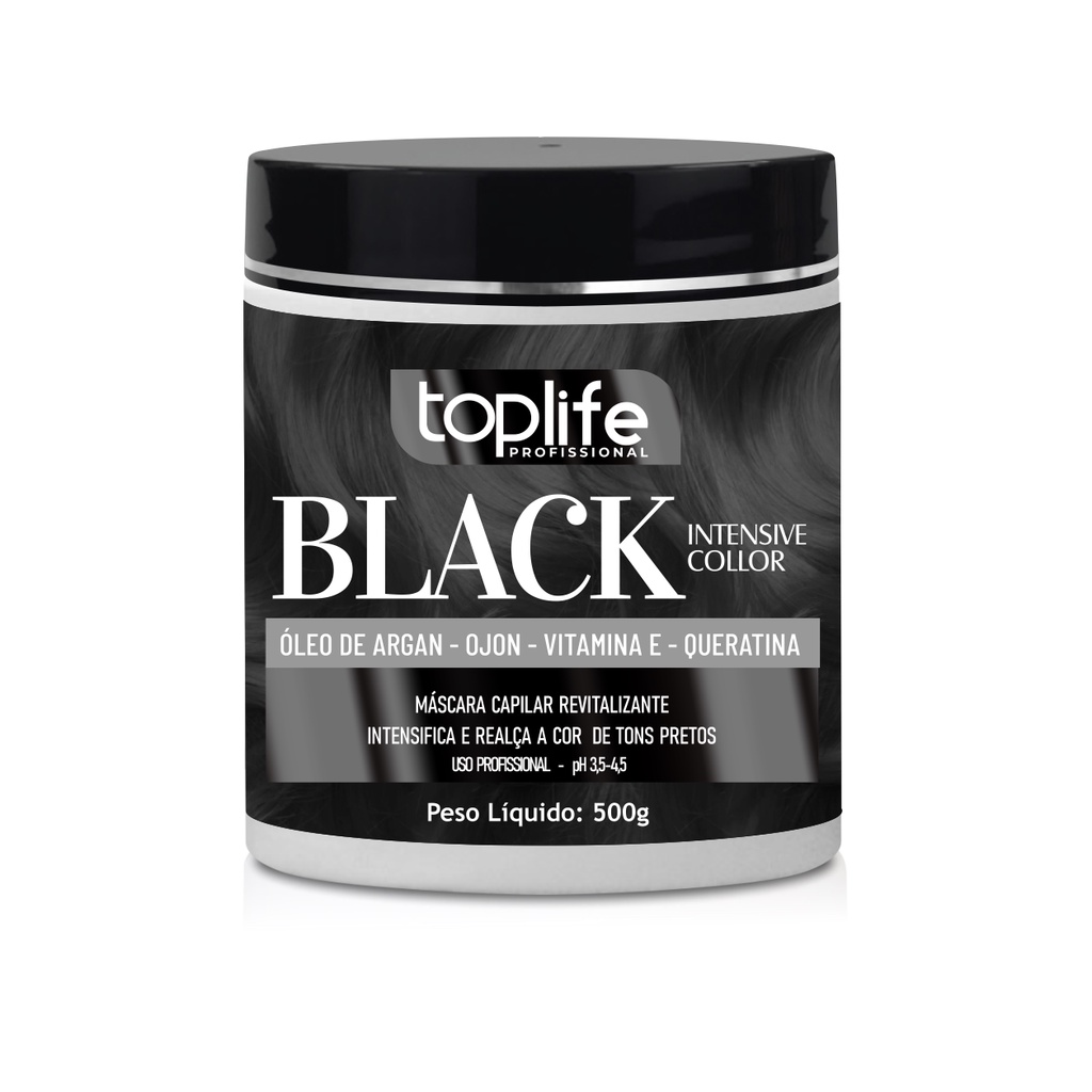Máscara Capilar Matizadora e Tonalizante Preta Black Toplife Profissional 500g