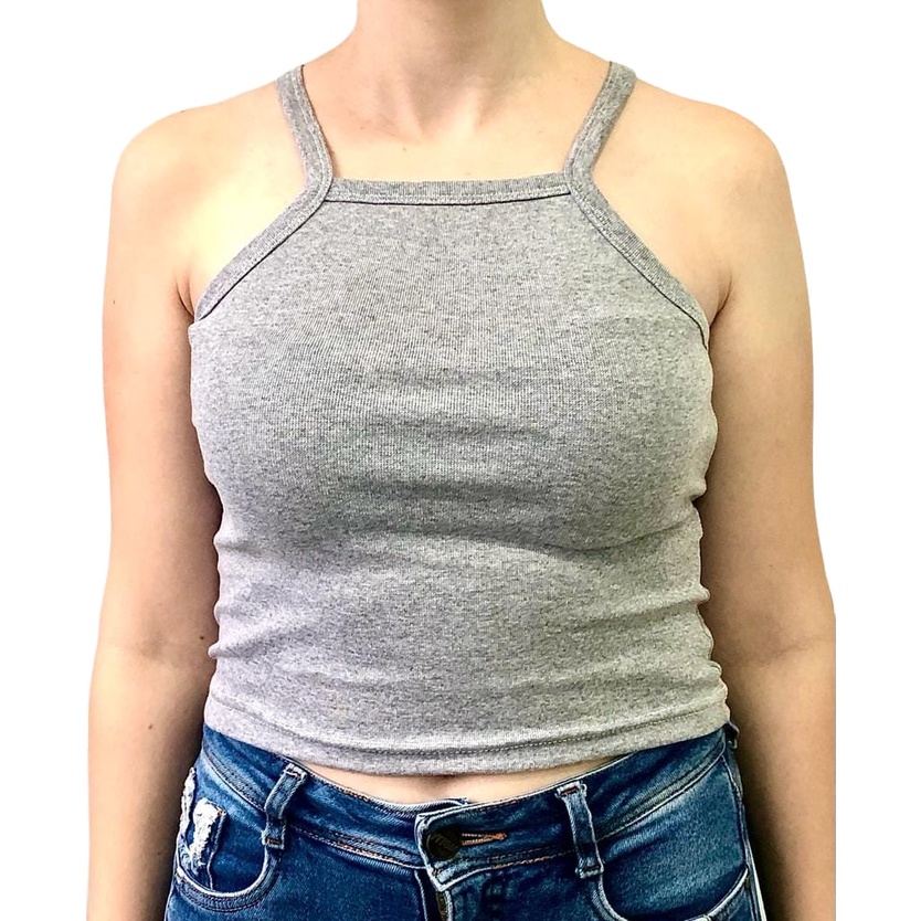 Cropped CINZA de alcinha 96% algodão 4% elastano.