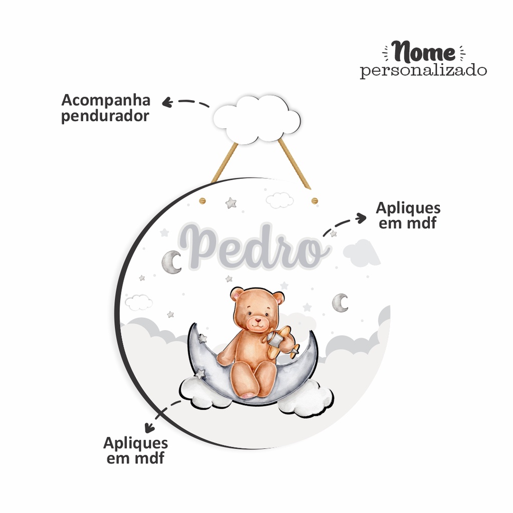 Porta Maternidade Flâmula Ursinho Delicado Lua 3D 6mm