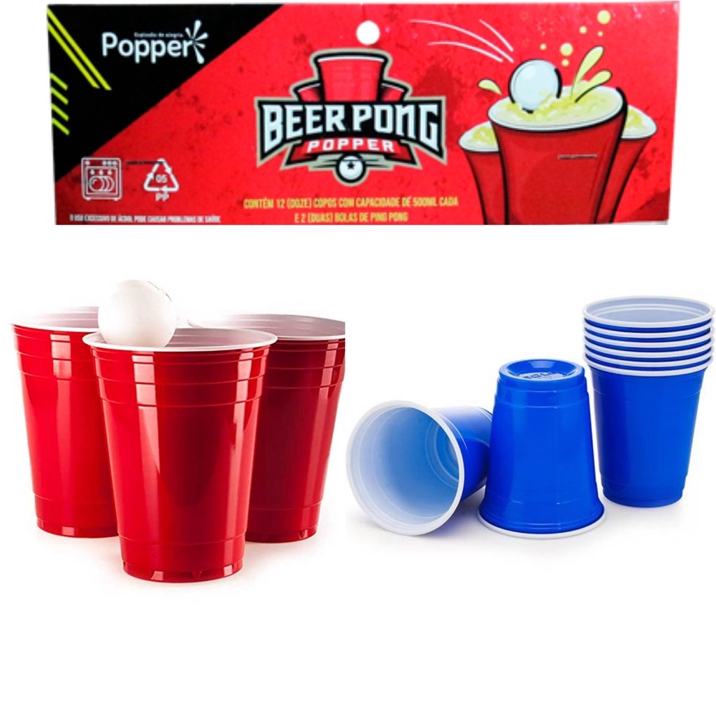 Jogo Beer Pong 12 Copos E 2 Bolinhas Cerveja Pong - Original em Oferta na Shopee