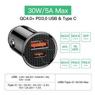 Carregador Veicular Turbo 5v 3.1a 30w Baseus Usb, Tipo-c Quick Charge 4.0 Ultra rápido