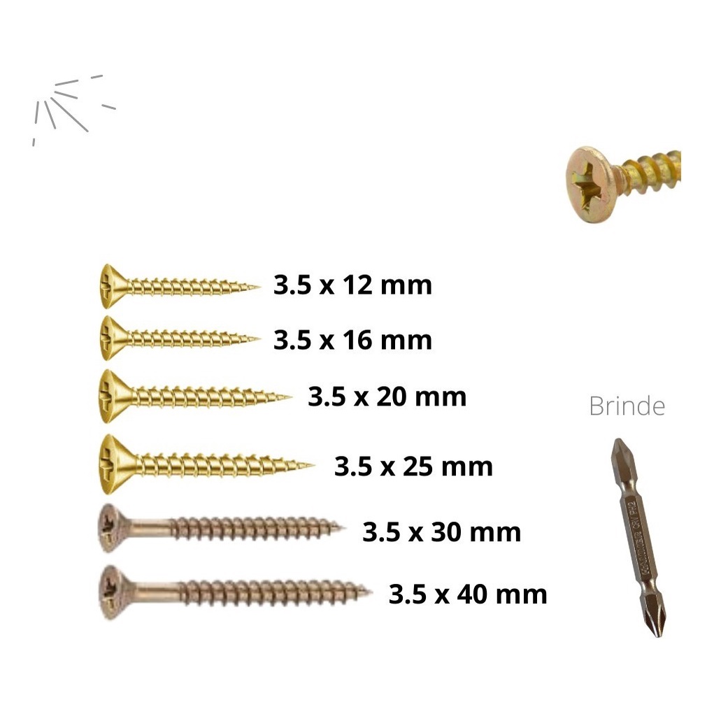 Kit Parafuso Madeira Chipboard Phs 3,5mm Varias Medidas 600p