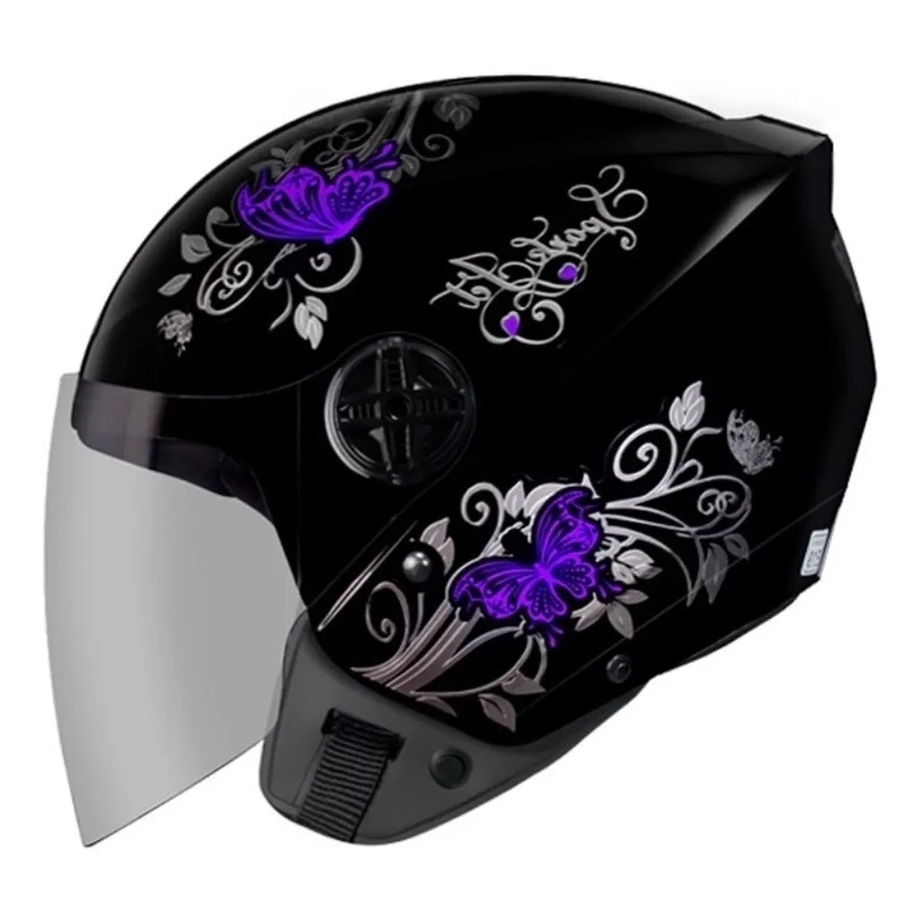 CAPACETE ABERTO EBF JET BORBOLETA PRETO E LILAS