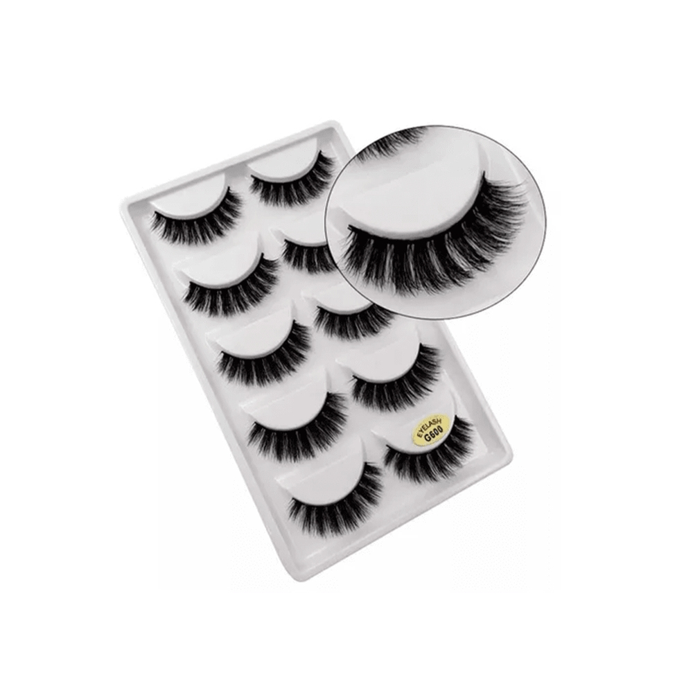 Kit de Cílios Postiço Natural 3D Extenção Mink Pares G600 KIT 5 pares