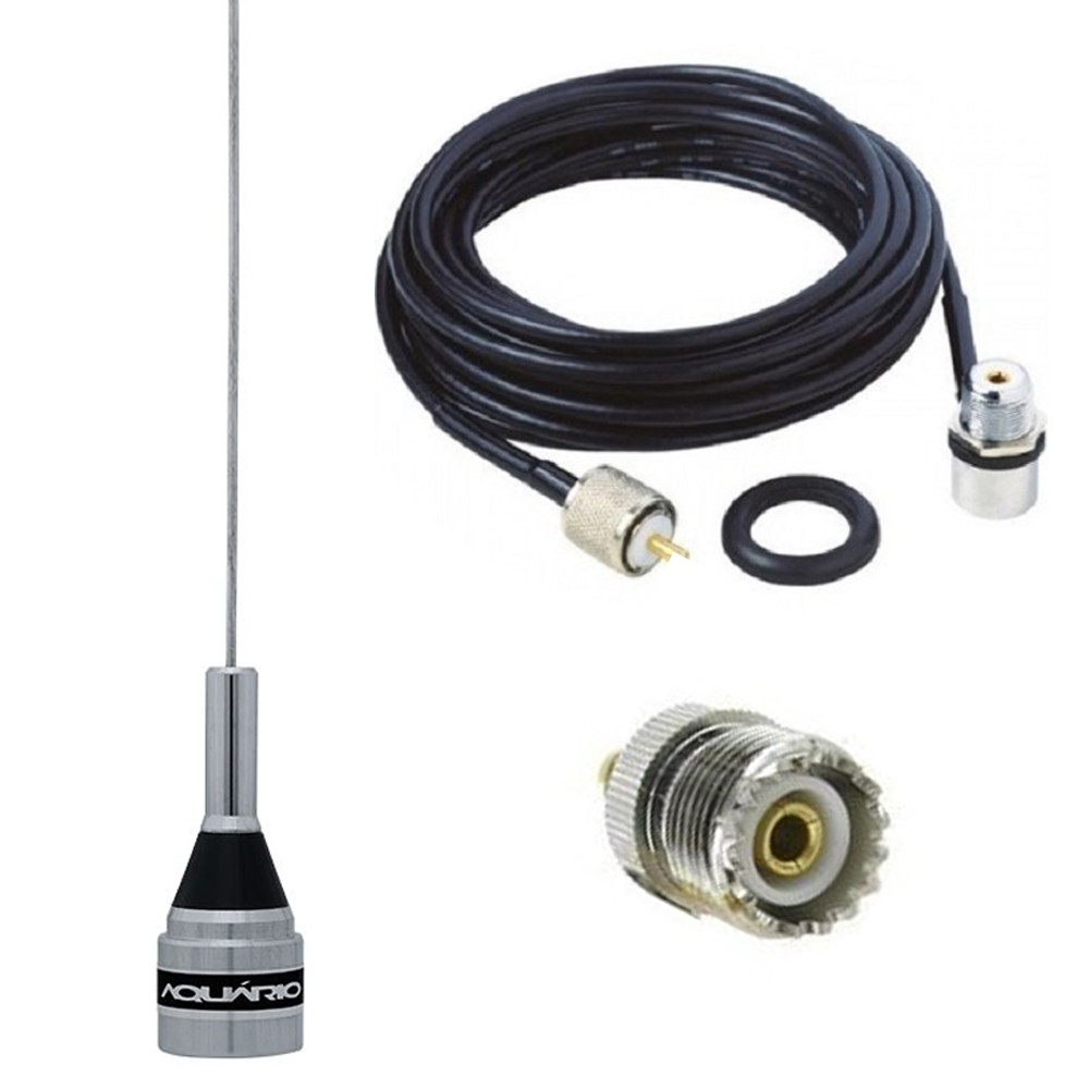 Antena Móvel Vhf 50cm M-300c Cabo Coaxial 3,5mts Adaptador Baofeng Sma Femea UHF Femea