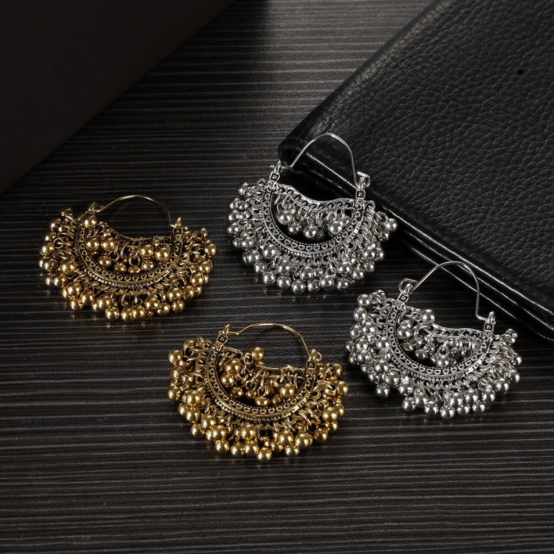 Cigana Ouro Cor Prata Pequenas Contas Borla Brincos Indiano 2021 Clássico Retro Oco Geométrica Liga em Oferta na Shopee
