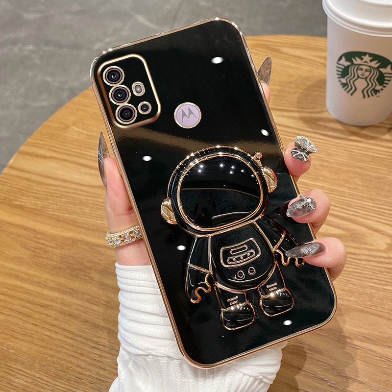 Capinha Capa De Celular Motorola Moto G30 G20 G10 Com Suporte De Astronauta Macaroon Proteção Para Câmera De Borda Reta