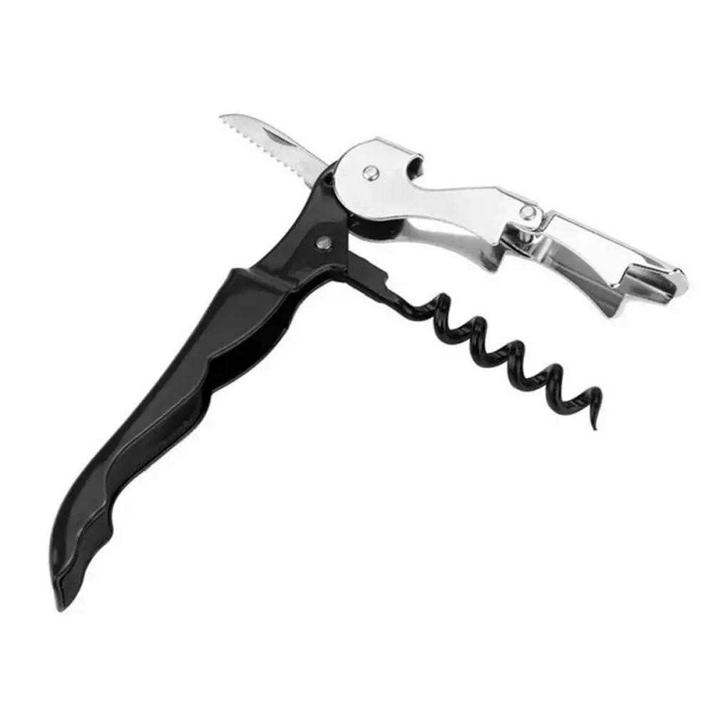 Abridor De Garrafa Vinho Saca Rolhas Aço Inox Dois Estágios - Profissional - com faquinha para cortar a cápsula da rolha