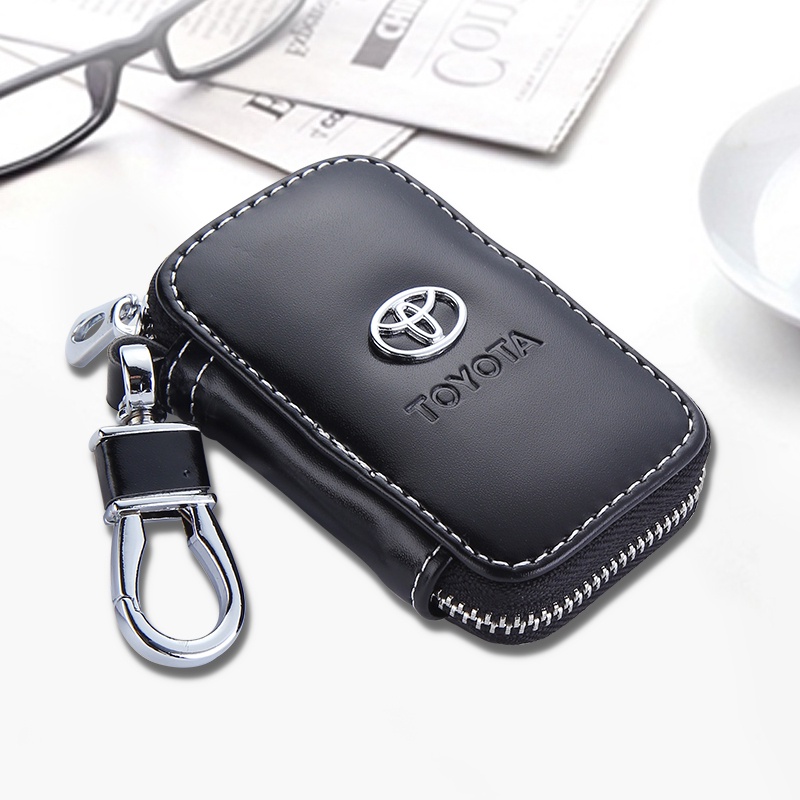 Protetor De Cintura De Couro Preto PU Caso Chave Da Do Carro Unisex Logotipo Zipper Moeda Para Toyota Corolla Yaris Prius RAV4 Aygo Camry Auris