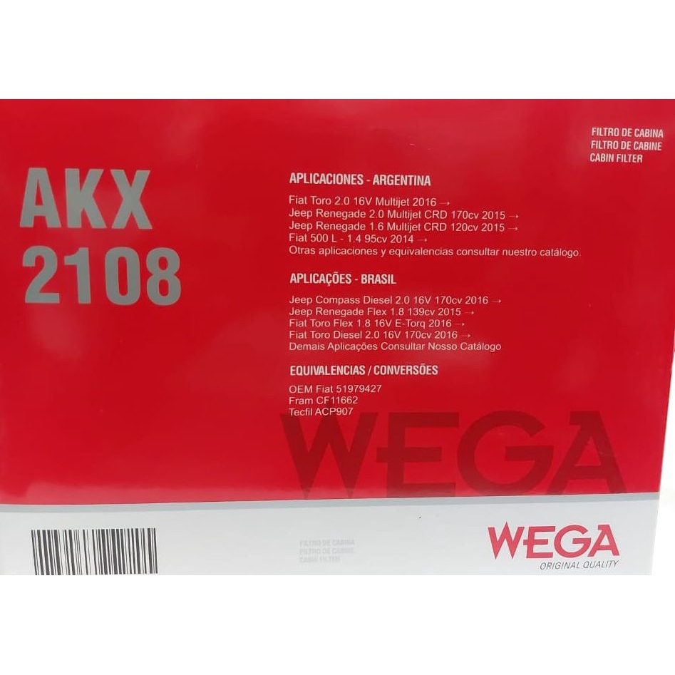 Filtro ar condicionado Fiat Toro, Jeep Commander Compass Renegade - AKX2108