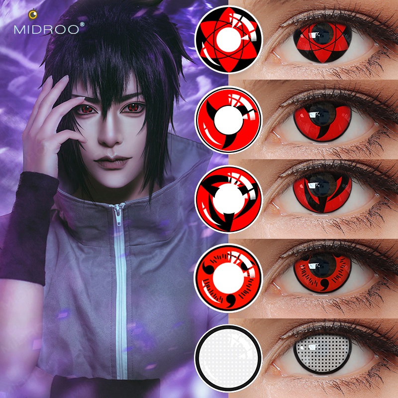 Midroo 2 Peçs/Par Naruto Lente De Contato 14,5mm Anual Cosplay Vermelho Para Lentes Sharingan Olhos (Sasuke/Hinata/Itachi/Obito/Kakashi/Madara)