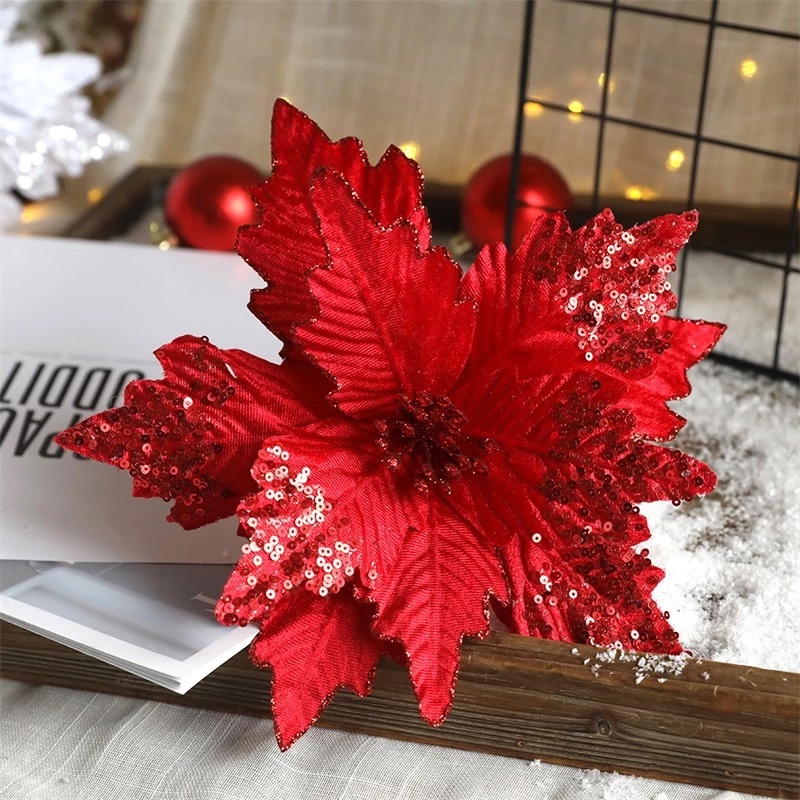 5 / 10pcs Flores Artificiais De Natal Glitter Flores Falsas Feliz Natal  Decorações Da Árvore De Natal Enfeites De Presente De Ano Novo | Shopee  Brasil