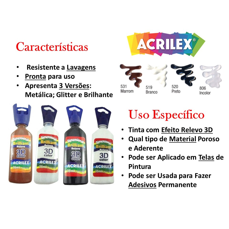 Tinta Dimensional Relevo 3d 35ml Brilhante - Acrilex | Shopee Brasil
