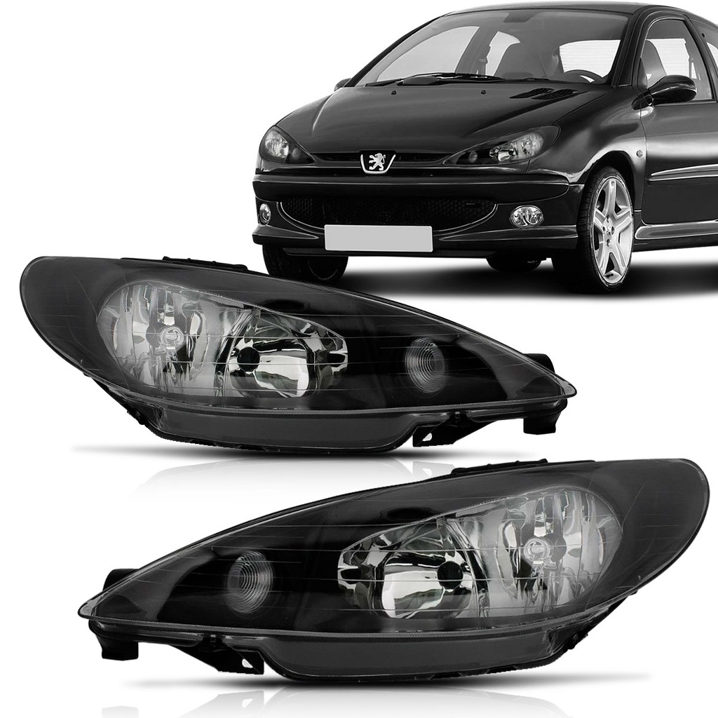 Farol Peugeot 206 2001 2002 2003 2004 2005 2006 2007 2008 2009 2010 Foco Duplo Máscara Negra em Oferta na Shopee