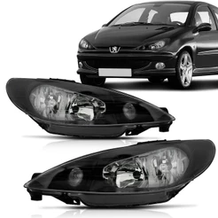 Farol Peugeot 206 2001 2002 2003 2004 2005 2006 2007 2008 2009 2010 Foco Duplo Máscara Negra