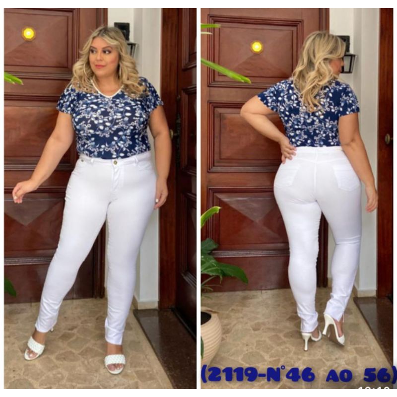 Sudden descent Personally wide Calça Jeans Branca Plus Size REF.2119 | Shopee Brasil