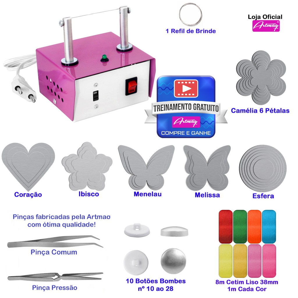 Máquina Cortar Fita Fuxico + Molde+fita + Pinça - Kit Menina