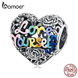 Bamoer Miçangas 925 Prata Coração Amor Encantos Para Diy Pulseira Colar Acessórios