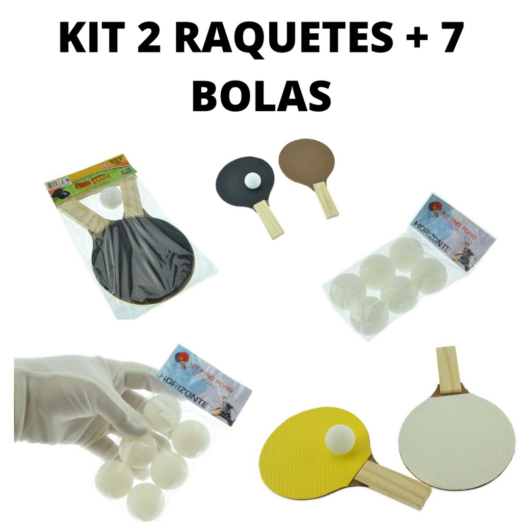 KIT Raquete de Ping Pong Kit para 2 Jogadores e 1 Bola + BOLINHAS BRANCA de Ping Pong Tênis de Mesa - Kit com 6 UNIDADES