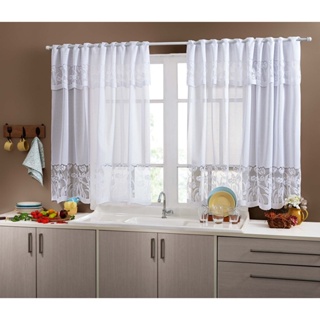 Cortina Para Cozinha Renda Branca Tulipas 2,50 X 1,20 M em Oferta na Shopee