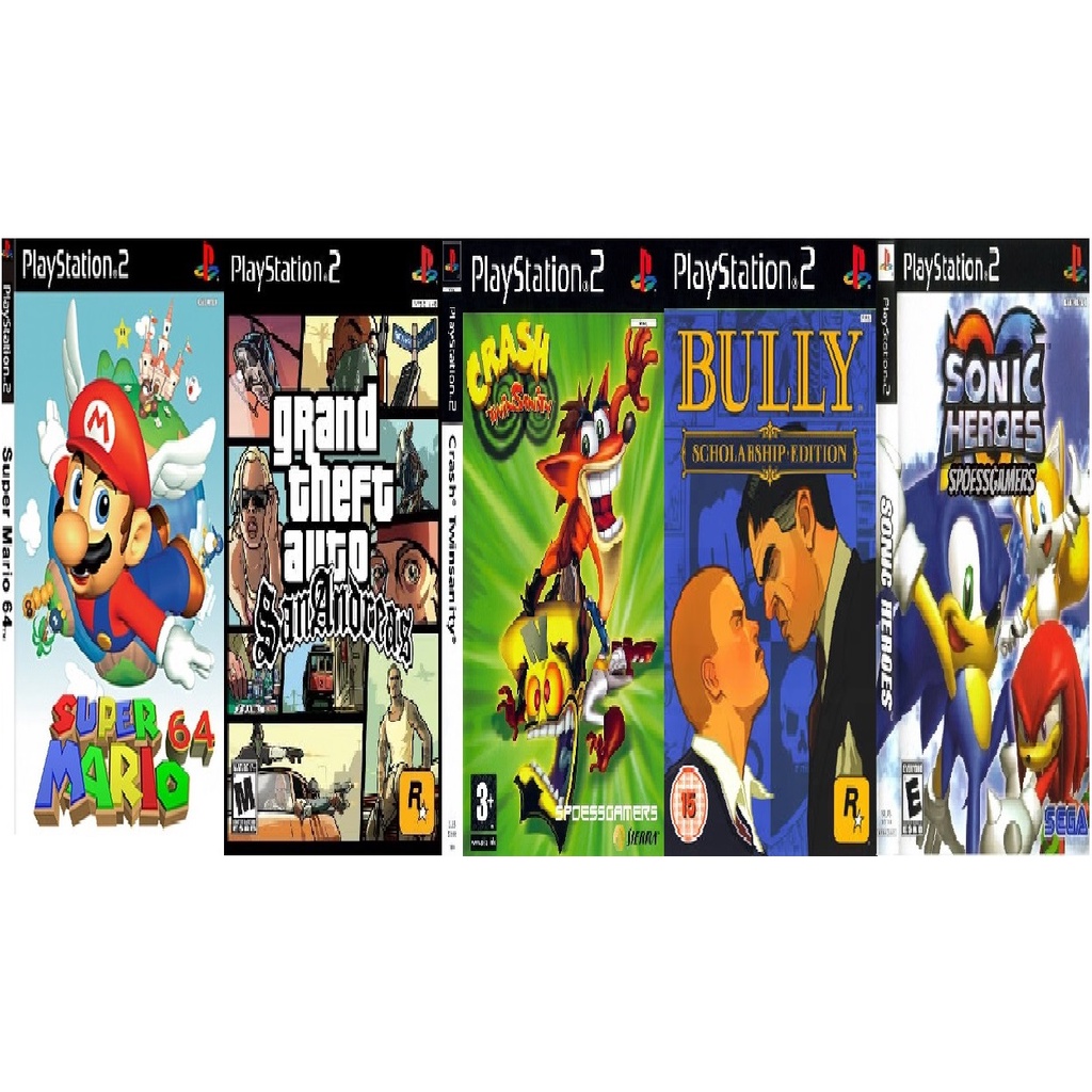 5 Jogos Ps2 Mario Gta Crash Bully Sonic Jogos PS2 PLAY 2