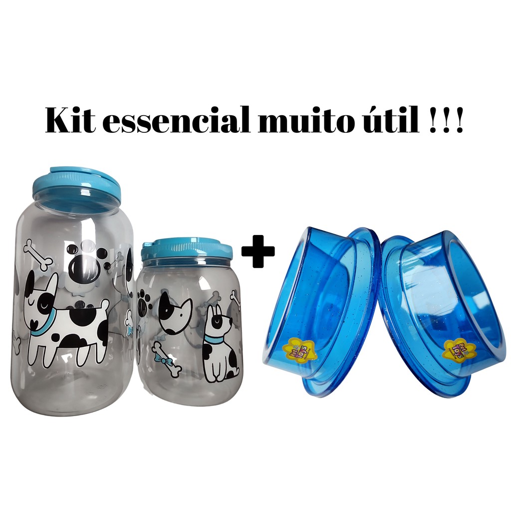 KIT Pote Porta Ração 3.6 + Porta Petisco 1.7 + Comedouros, Cachorros  Cães Gato gatos Com Alça - Para Armazenar Ração do seu PET, acessorios essenciais para seu animal, cachorro caes, filhote, filhotes TOP DOG SHOP
