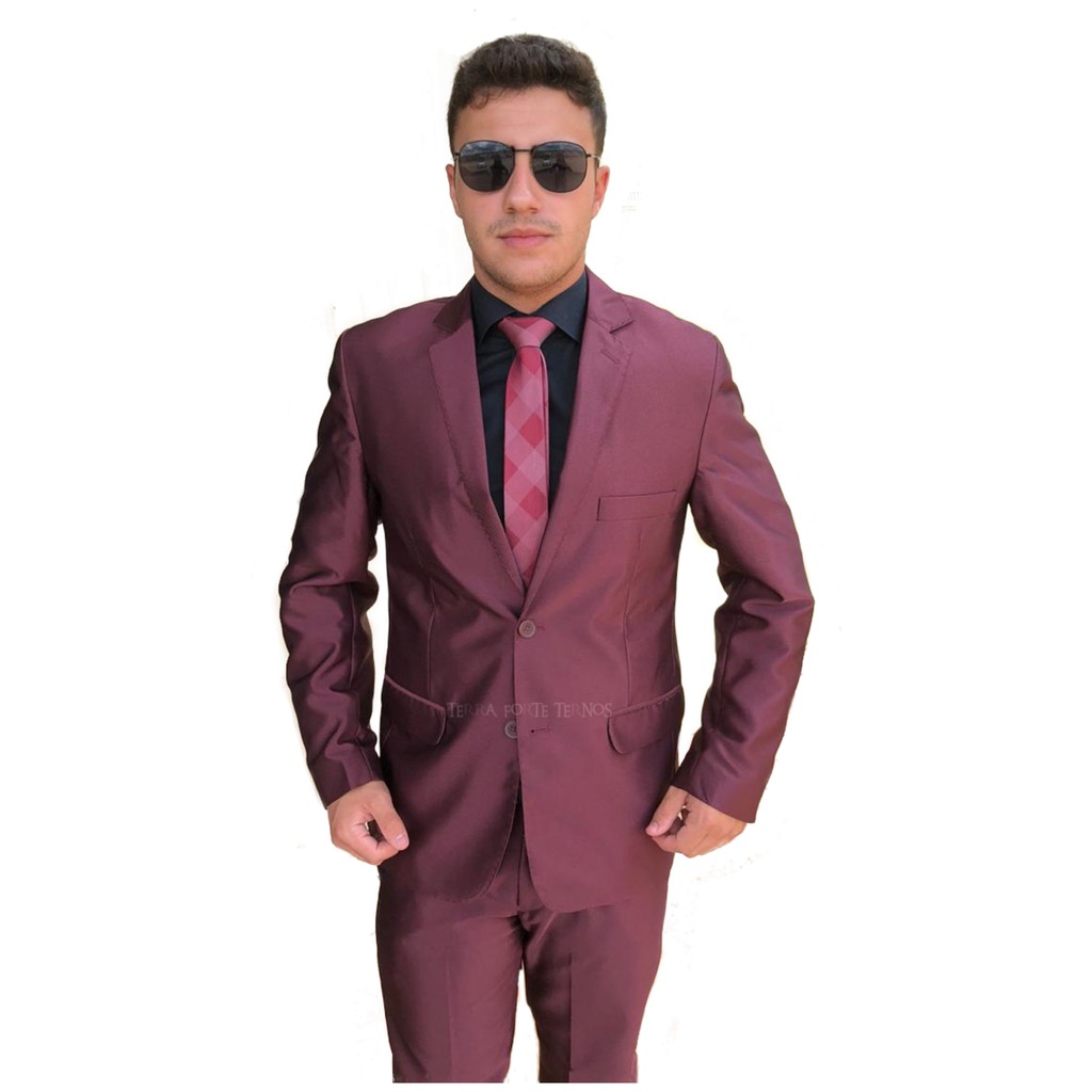 Terno Slim Poliviscose Bordo Brilhante Super Promoção Paleto+Calça**