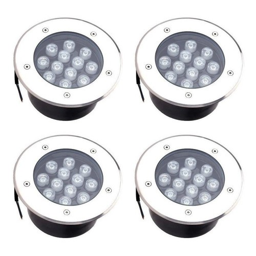 4 Balizador Luminária Led 12w Branco Quente Embutir Chão