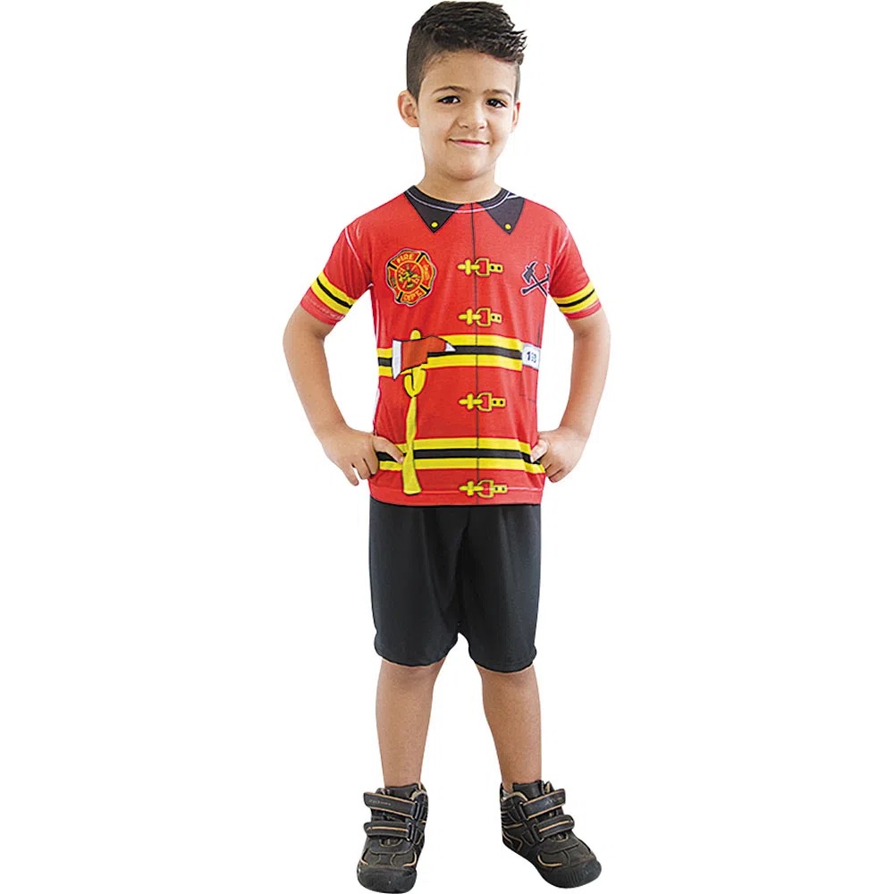 Fantasia Infantil Bombeiro Camiseta e Bermuda - Brink Model