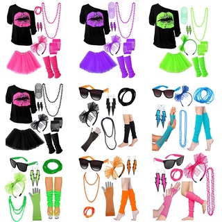 1980s Promessa 80s Colar Faixa De Cabeça Luvas Joelheiras Bracelete Conjunto De Óculos Tempos Prom Vestir